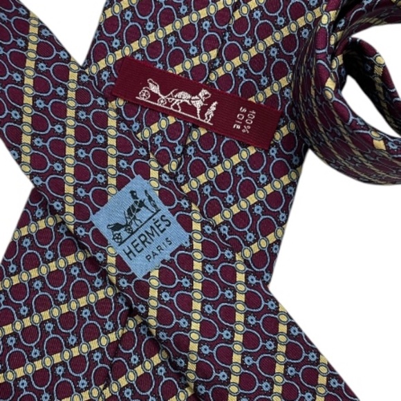 HERMÈS 764 UA Burgundy Striped Geometric Silk LUXURY Tie FRANCE - Picture 4 of 5